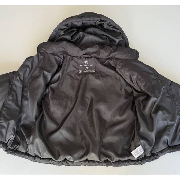Aeropostale Cropped Puffer Jacket Womens XS Black Hooded Y2K Style Winter Coat - Picture 4 of 12